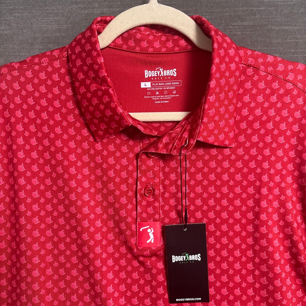 NEW Bogey Bros Polo Shirt L Regular Red Middle Finger Bird Graphic Golf Funny